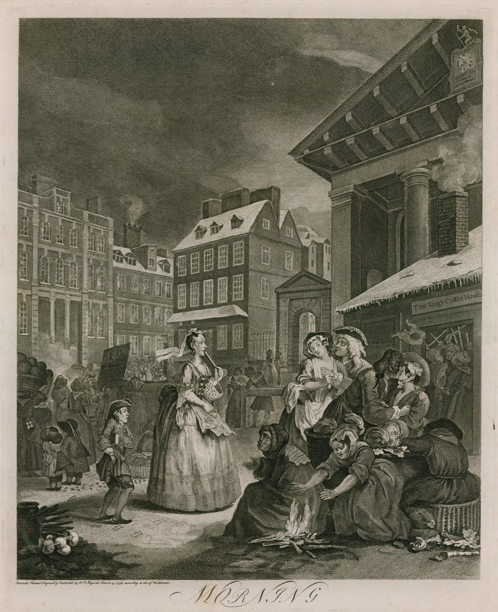 Ochtend (gravure) door William (after) Hogarth