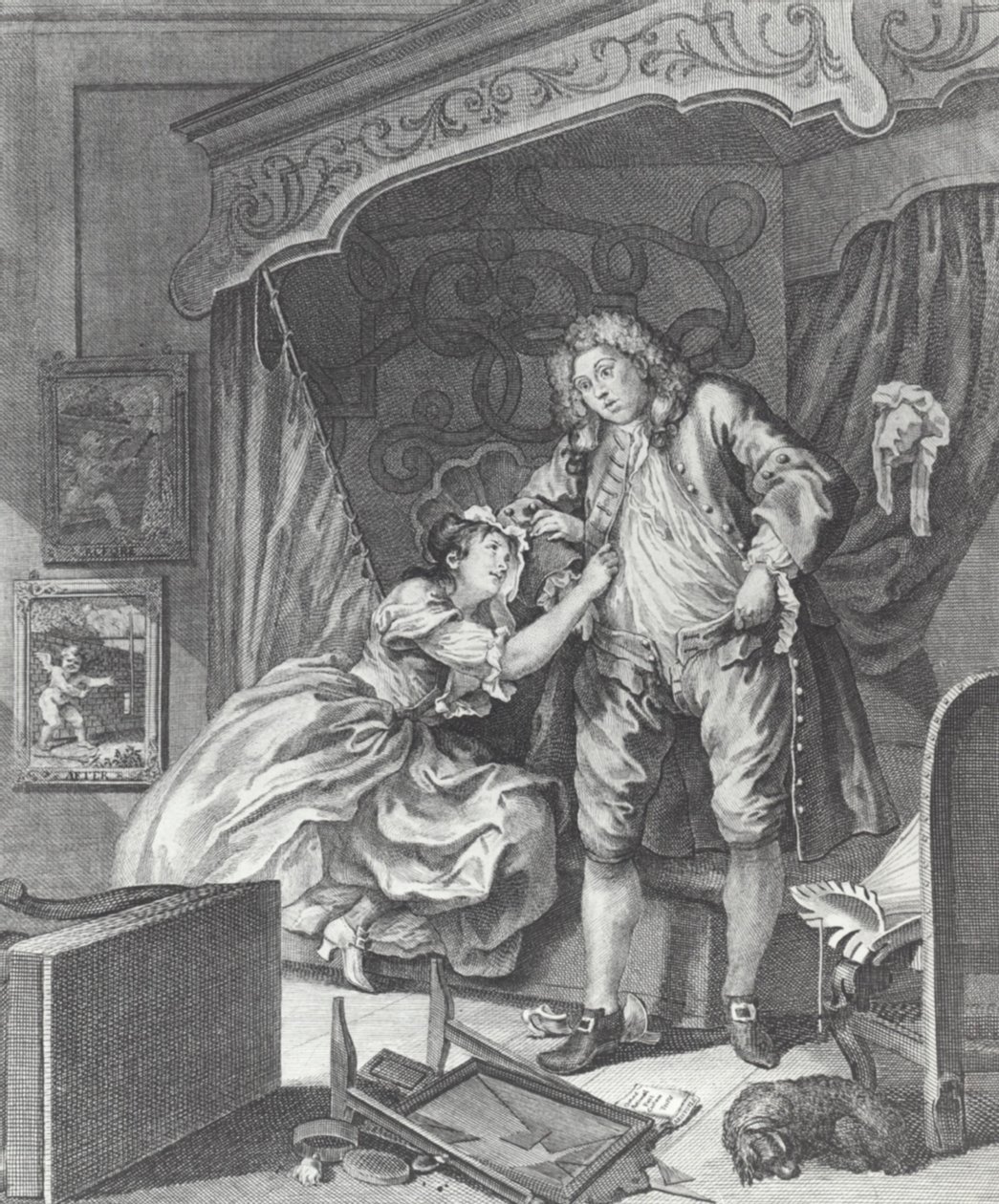 Vrouw wordt prostituee in 18e-eeuws Engeland door William (after) Hogarth