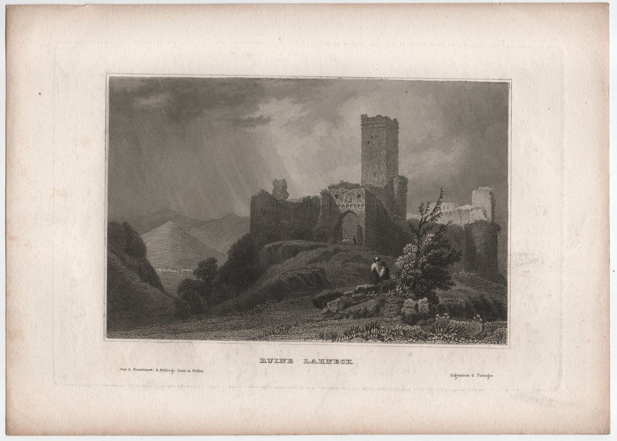 Ruin Lahneck door William (after) Tombleson