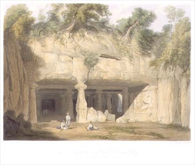 Exterieur van de Grote Grot Tempel van Elephanta, nabij Bombay, in 1803, uit Volume II van 