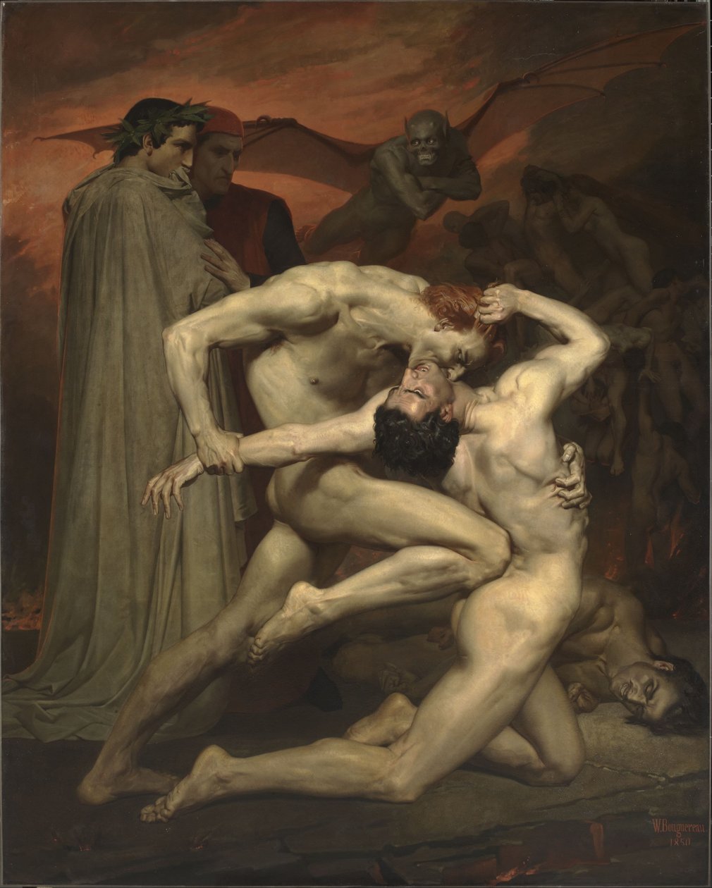 Frans:  Dante et Virgile Dante en Vergilius in de hel door William Adolphe Bouguereau