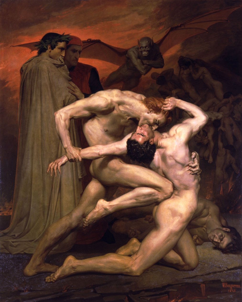 Frans:  Dante et Virgile Dante en Vergilius in de hel door William Adolphe Bouguereau