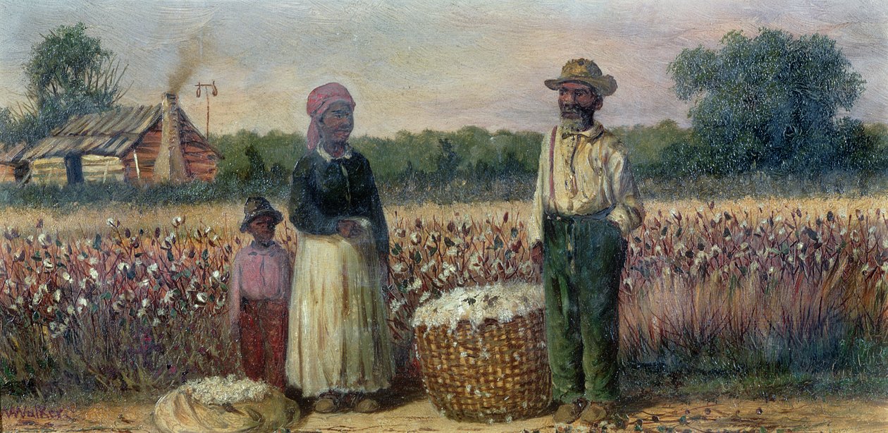 Katoenplukkers in het Amerikaanse Zuiden (bord) (voor paar zie 67736) door William Aiken Walker