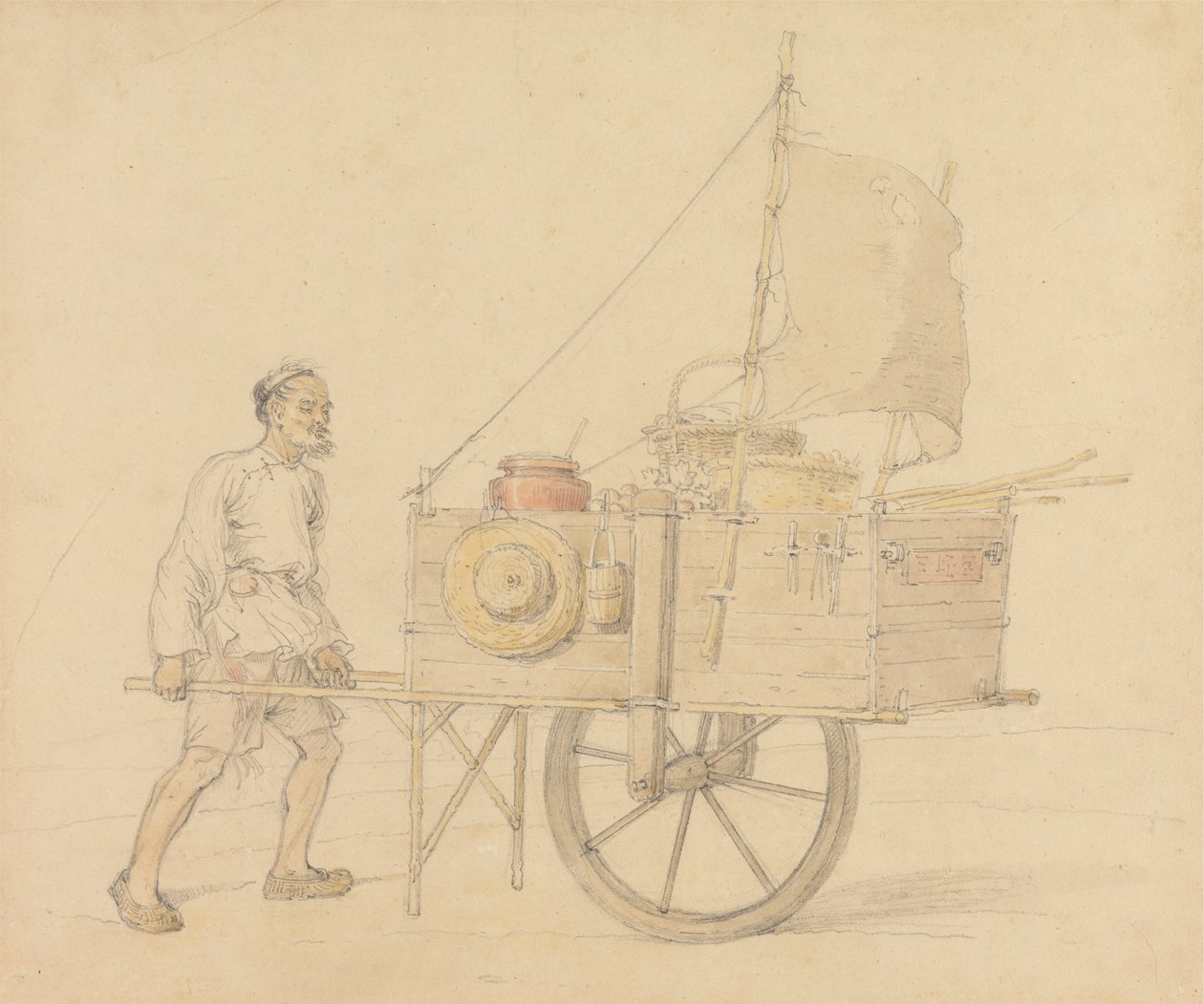 Chinese drager met zijn zeilwagen door William Alexander