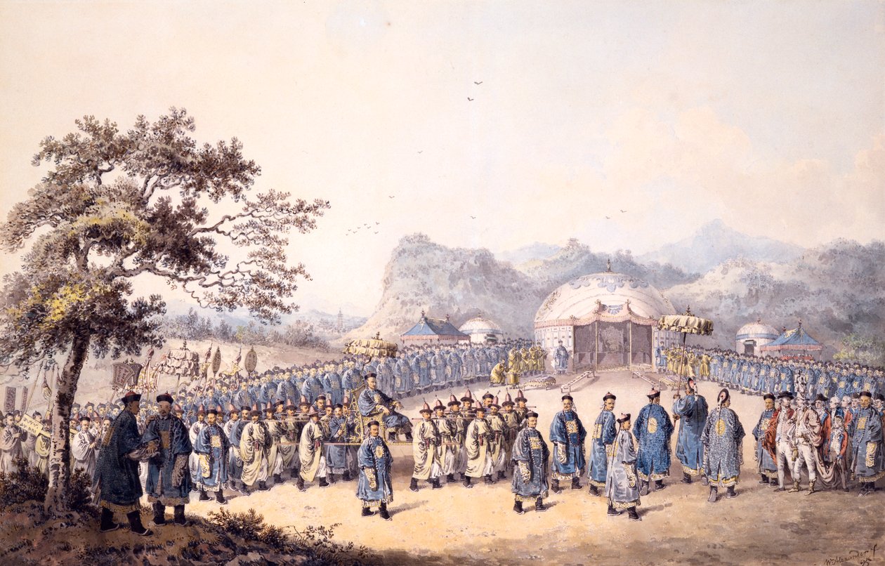De keizer van China ontvangt de ambassade van Lord Macartney door William Alexander