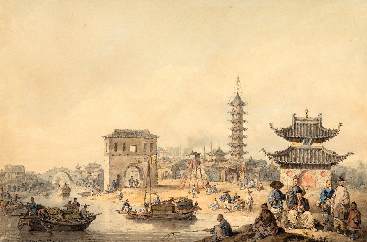 De buitenwijken van een Chinese stad door William Alexander