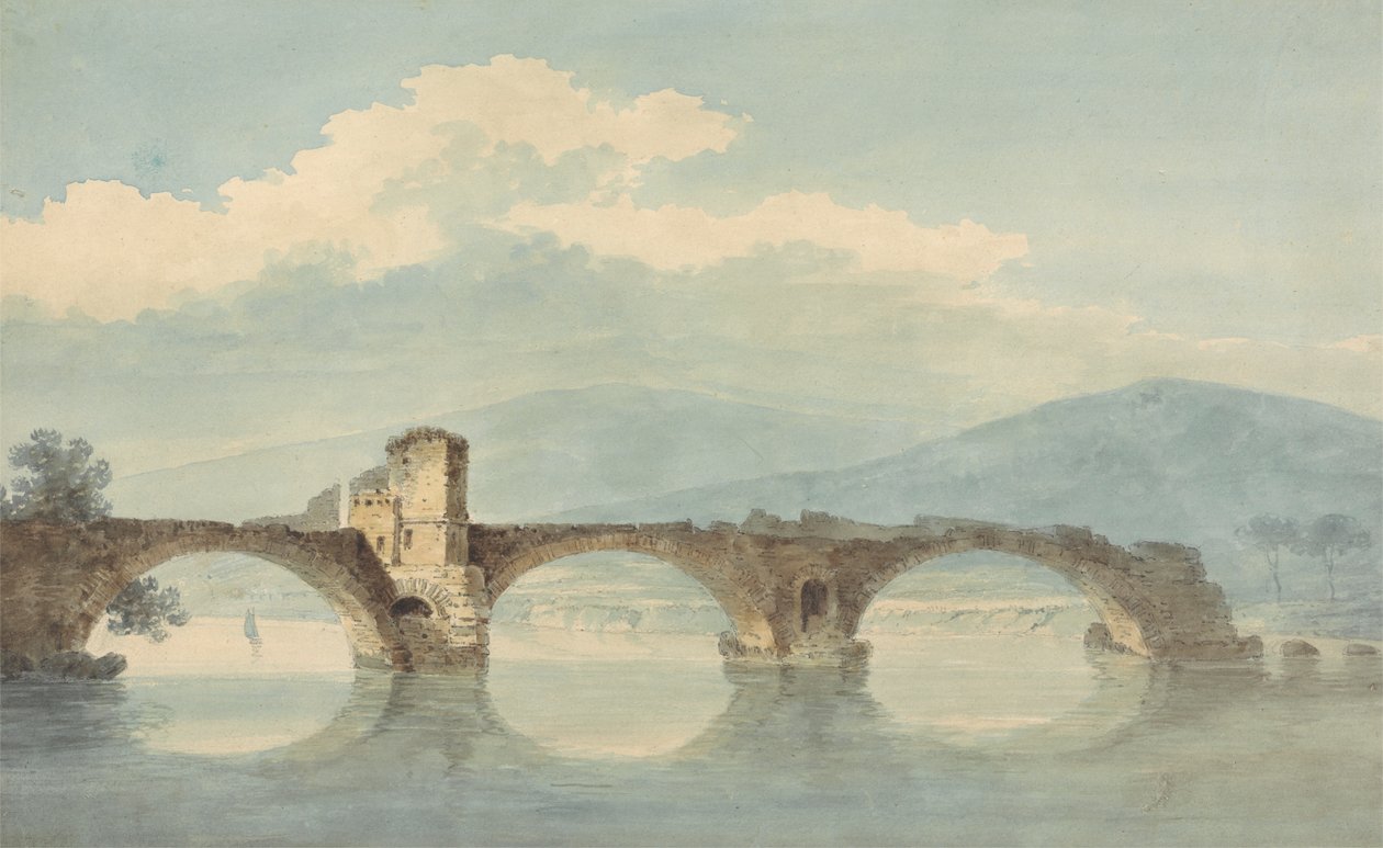 Een brug over de Arno (?) door William Alfred Delamotte