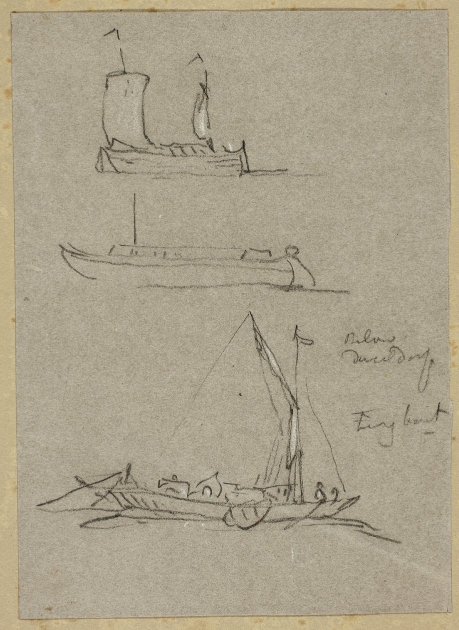 Drie schetsen van Düsseldorfse rivierboten door William Alfred Delamotte