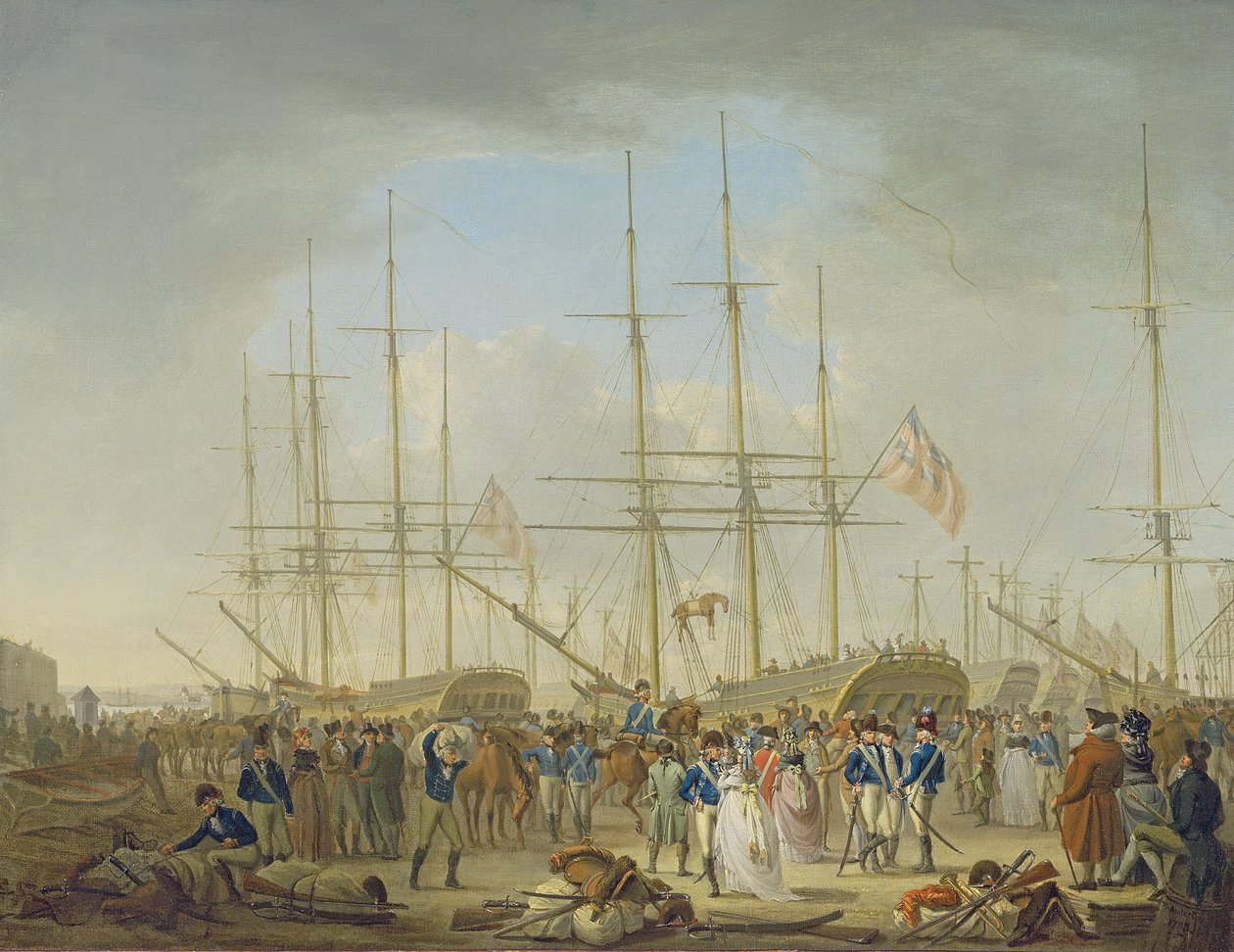 Huzaren die inschepen in Deptford door William Anderson