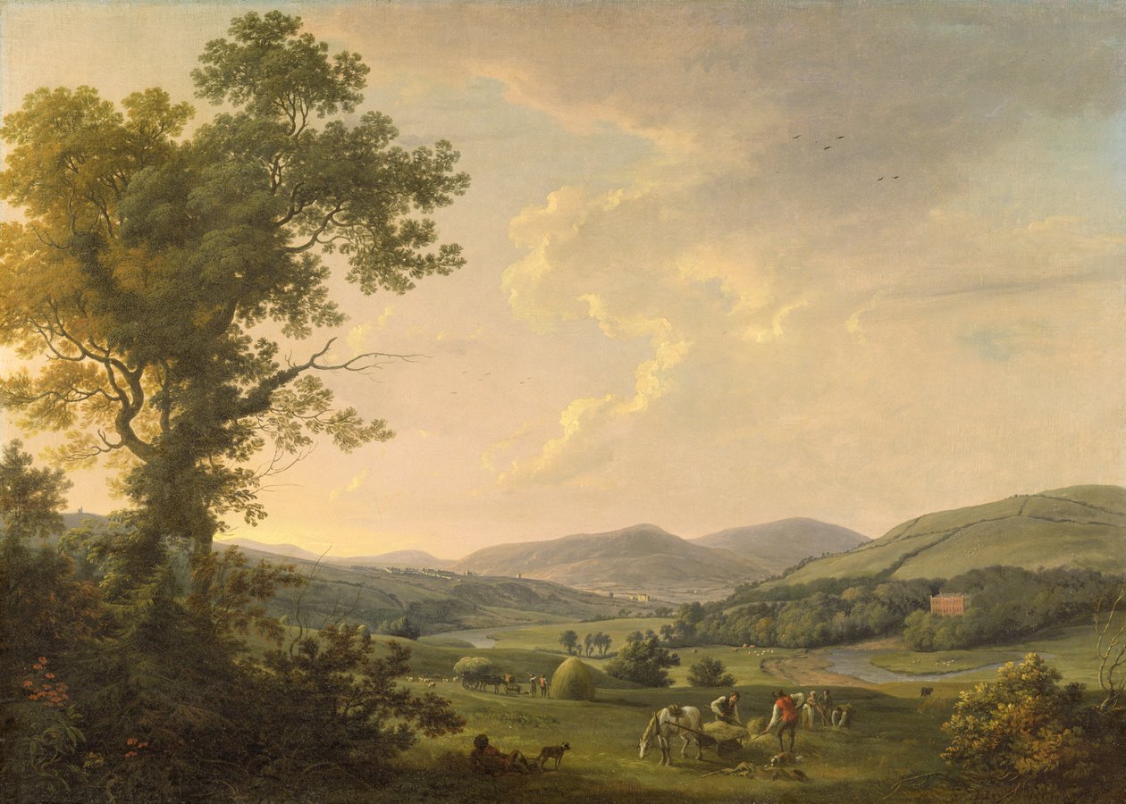 Landschap met Hooibouwers en een Verre Uitzicht op een Georgisch Huis door William Ashford