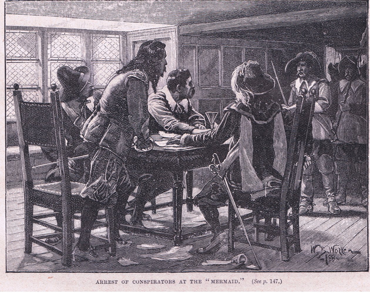 Arrestatie van de samenzweerders bij de Mermaid AD 1658 door William Barnes Wollen