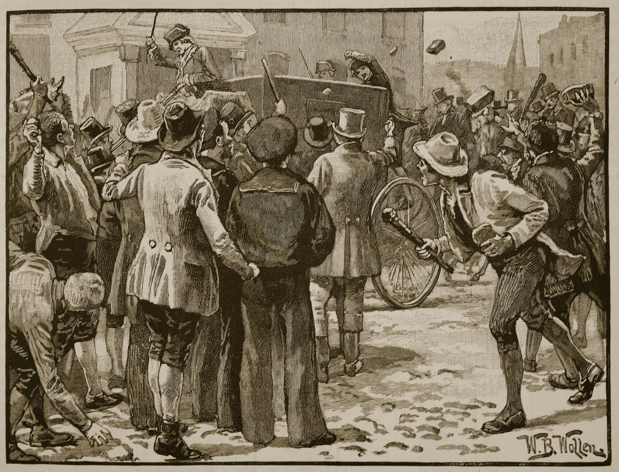 Aanval op Sir Charles Wetherell in Bristol, illustratie uit 