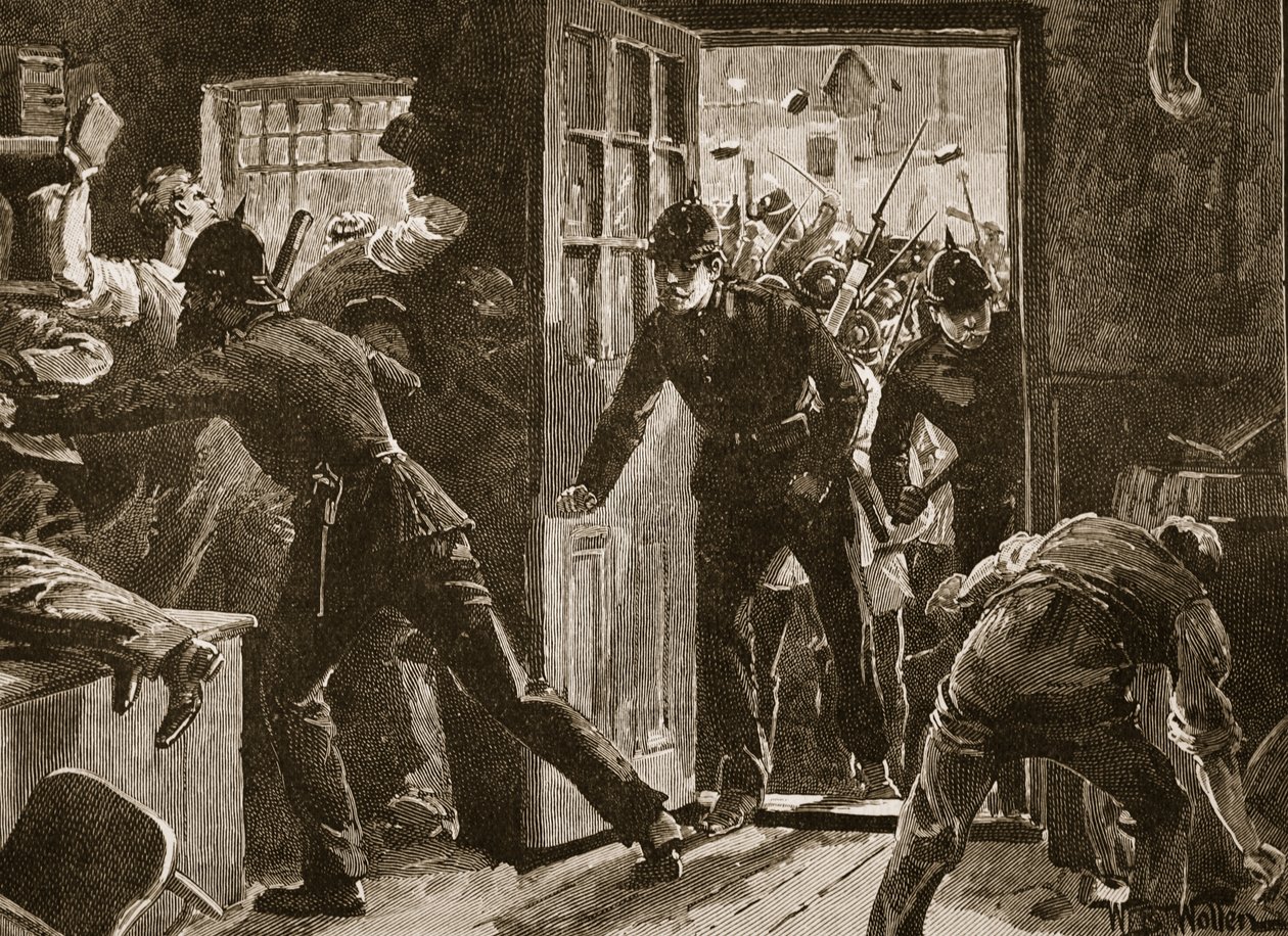 Gevecht bij Ennis tussen National Leaguers en Politie, 1886, illustratie uit 