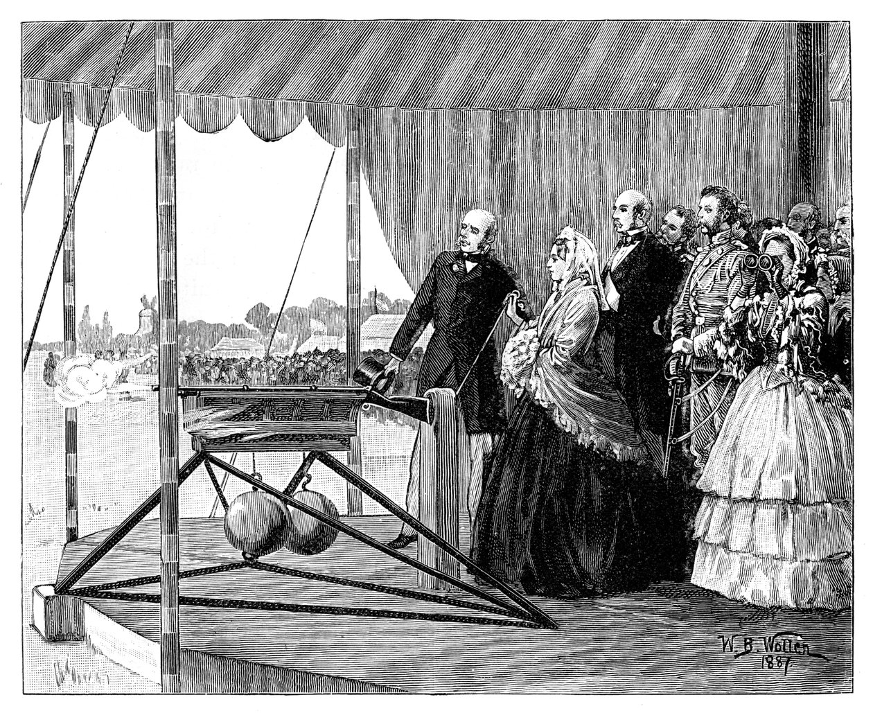 Koningin Victoria vuurt het eerste schot af op Wimbledon, juli 1860, 1887 door William Barnes Wollen