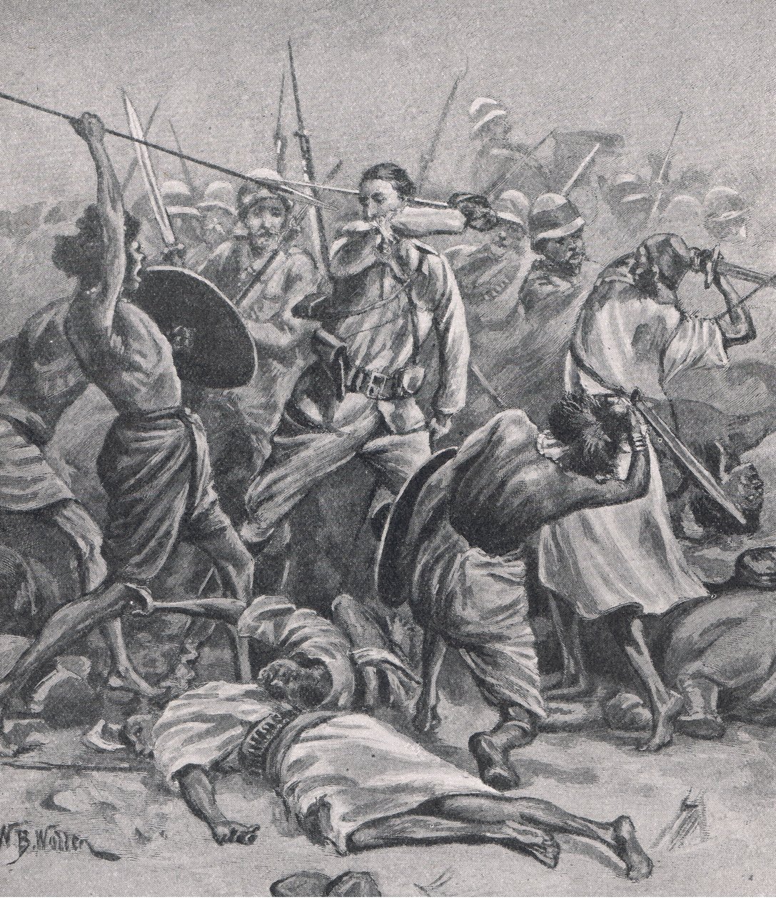 Het plein bij Abu-Klea, 17 januari 1885, illustratie uit British Battles on Land and Sea, 1915 door William Barnes Wollen