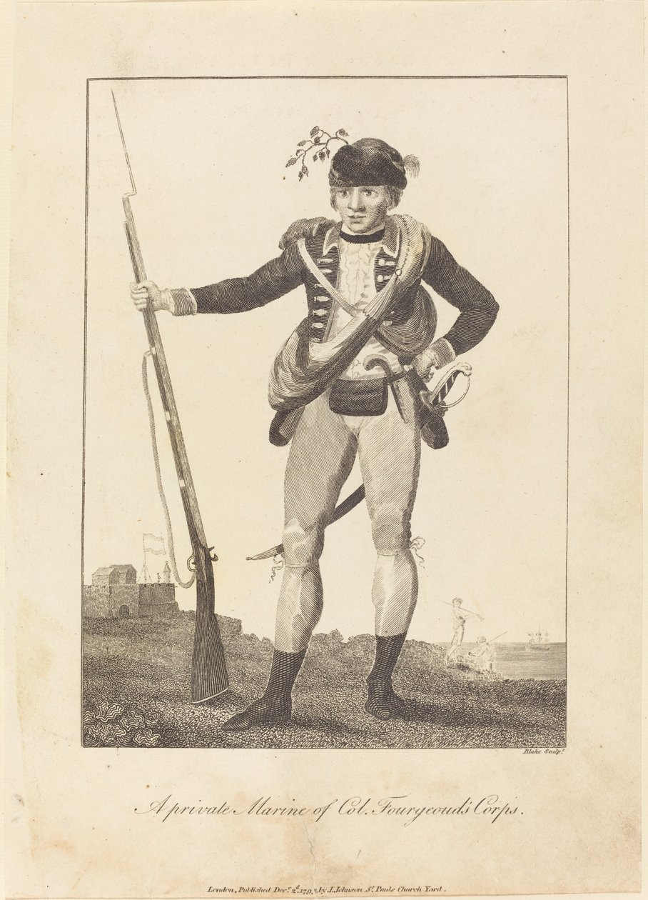 Een privé-marinier van het korps van Col. Fourgeoud door William Blake