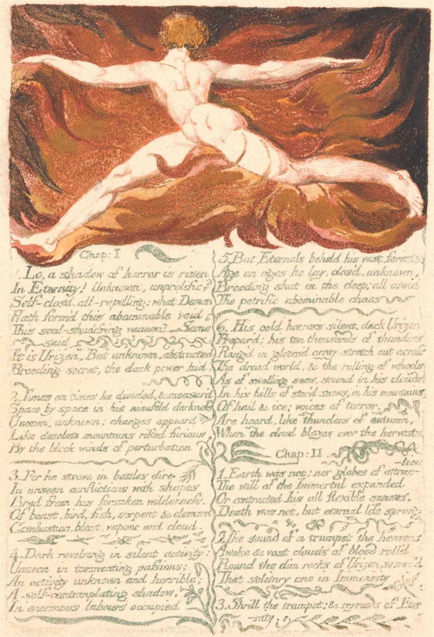 Het eerste boek van Urizen, plaat 3, "Hoofdstuk: 1..." (Bentley 3) door William Blake
