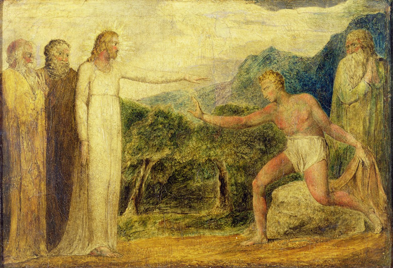 Christus geeft Bartimeüs het zicht terug door William Blake