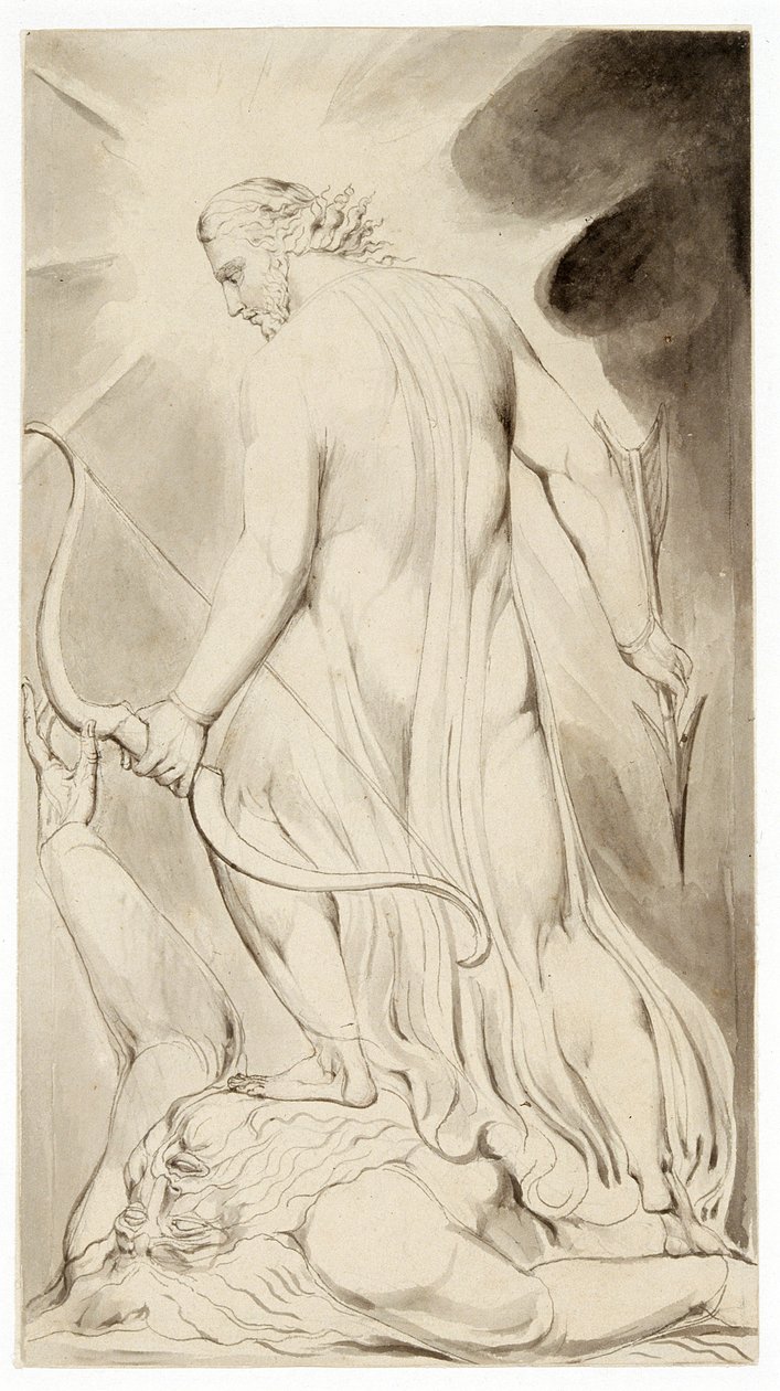 Christus vertrapt Satan, c1800 door William Blake