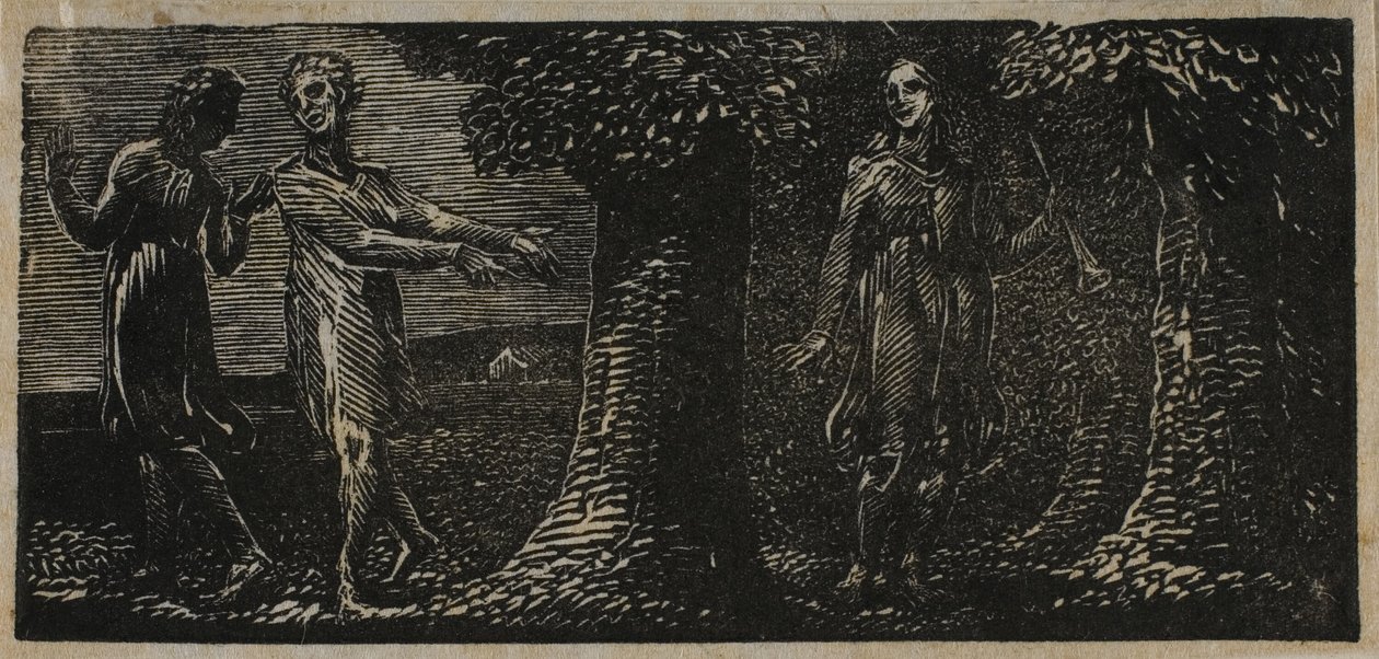 Colinet bespot door twee jongens, uit De Pastoralen van Vergilius door William Blake