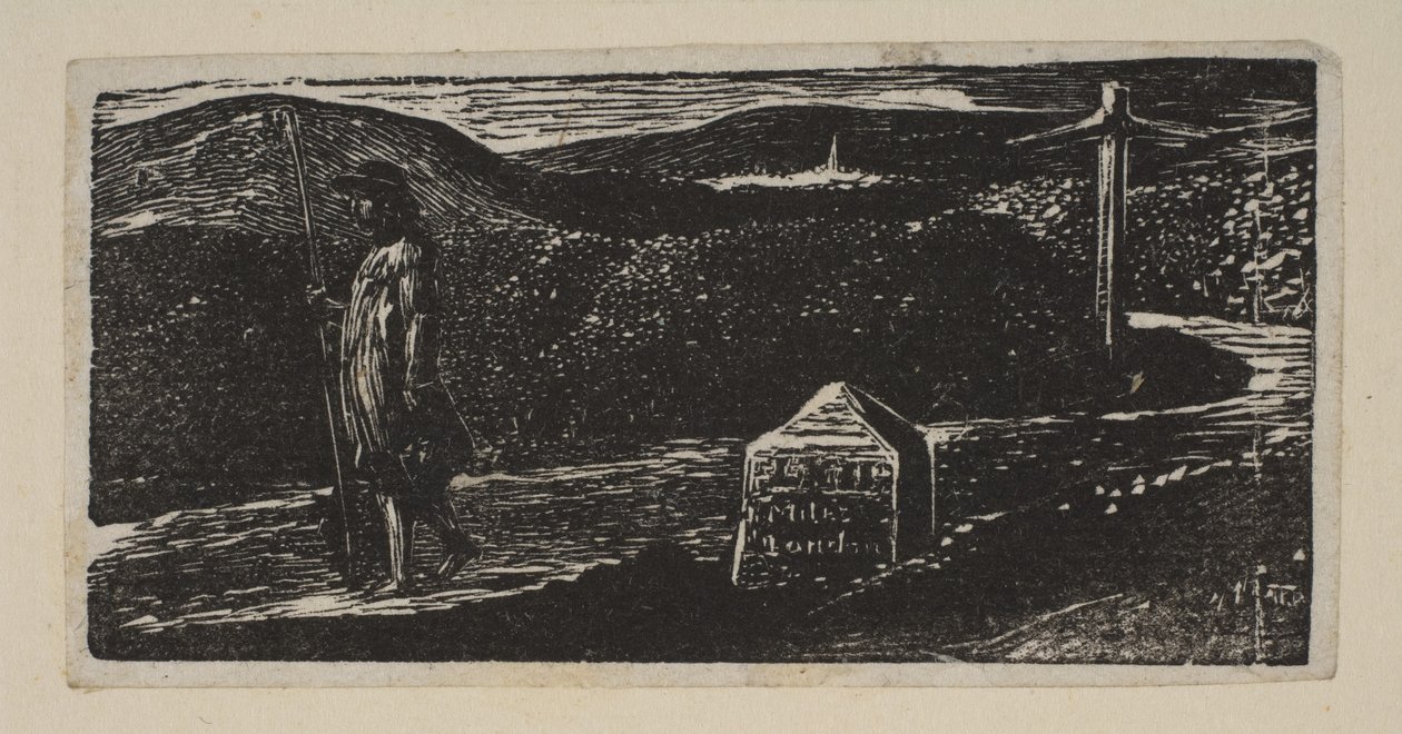 Colinets reis, mijlpaal gemarkeerd LXII mijlen naar Londen, uit Thorntons Pastorals door William Blake
