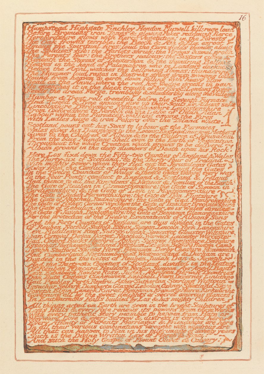 "Hampstead Highgate Finchley Hendon Muswell Hill..." (Platte 16) door William Blake
