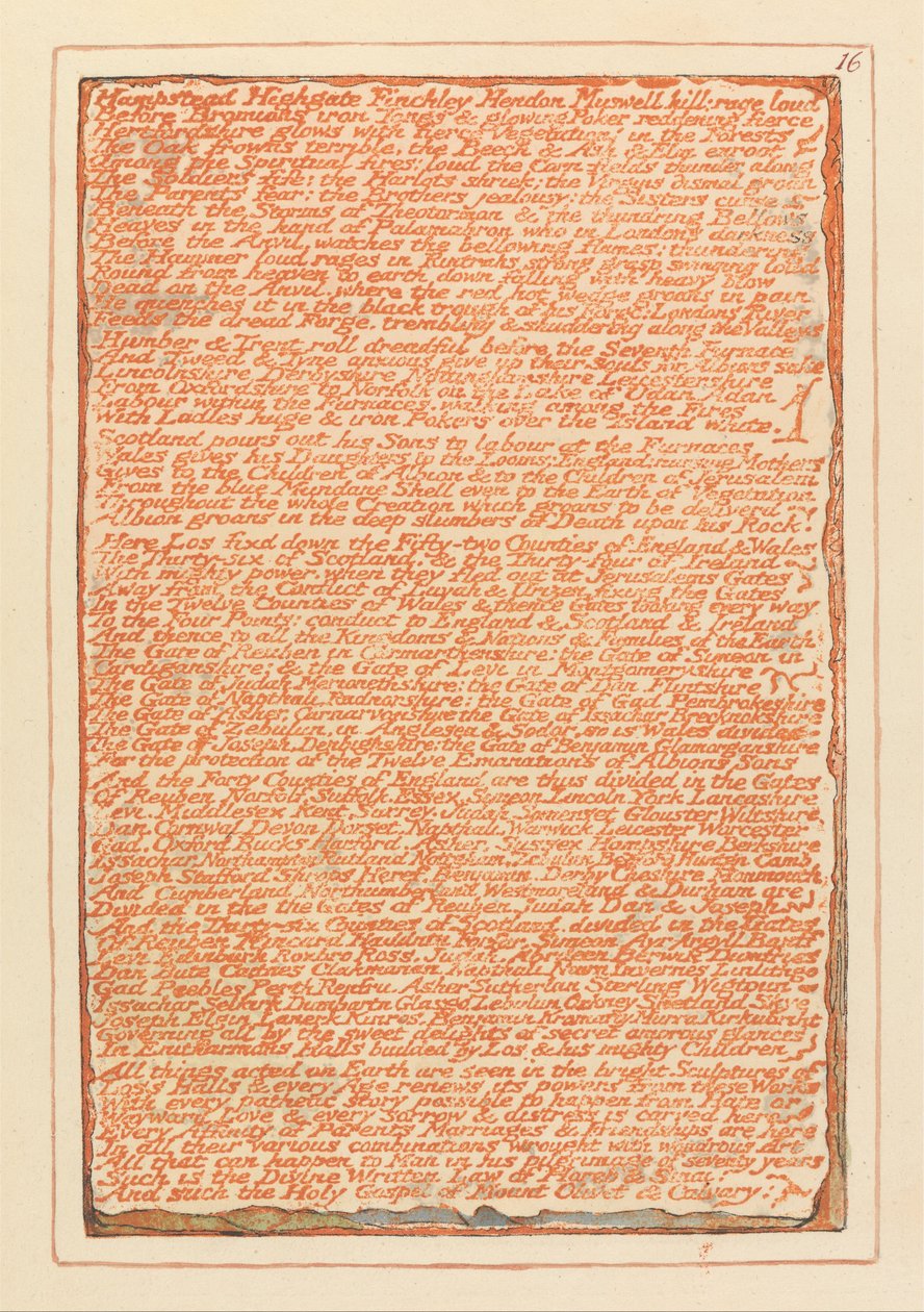 Jeruzalem, Plaat 16, Hampstead Highgate Finchley.... door William Blake