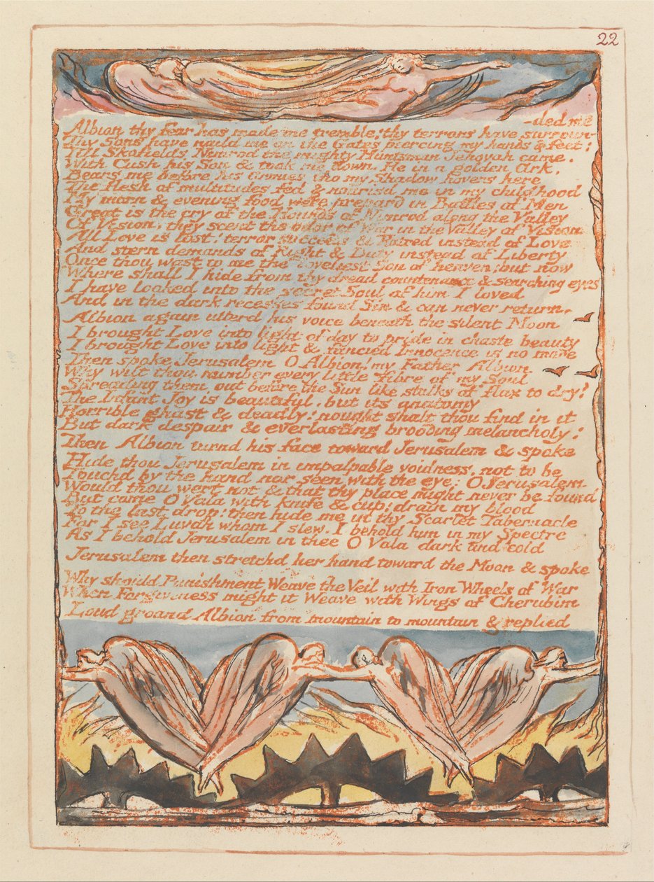 Jeruzalem, Plaat 22, Albion jouw Angst heeft me doen beven.... door William Blake