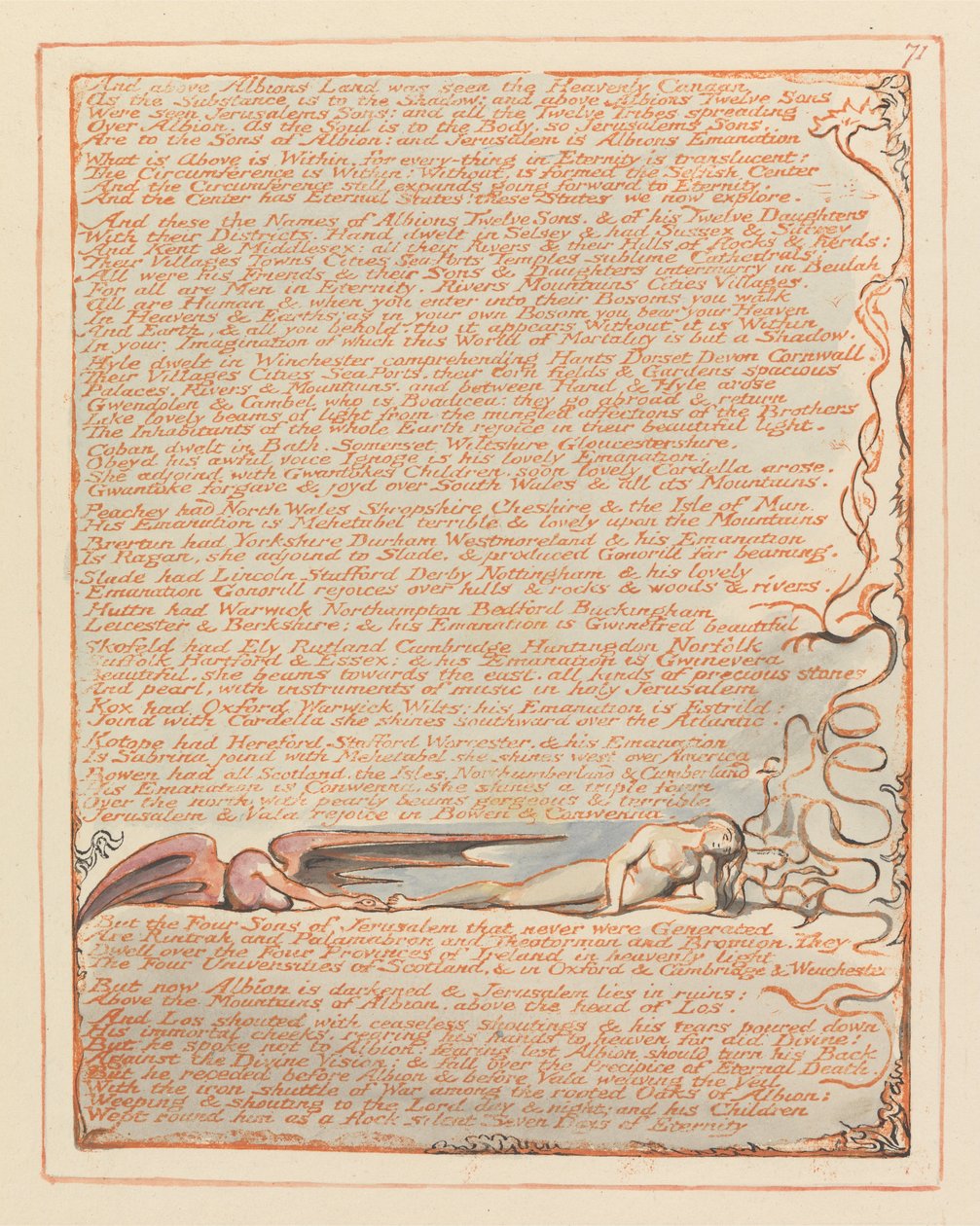 Jeruzalem, Plaat 71, En boven het Land van Albion... door William Blake