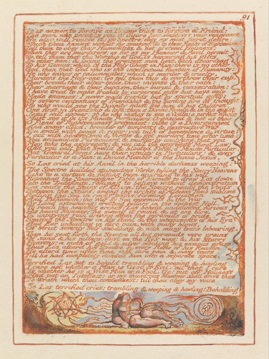Jeruzalem, Plaat 91, Het is gemakkelijker een vijand te vergeven.... door William Blake