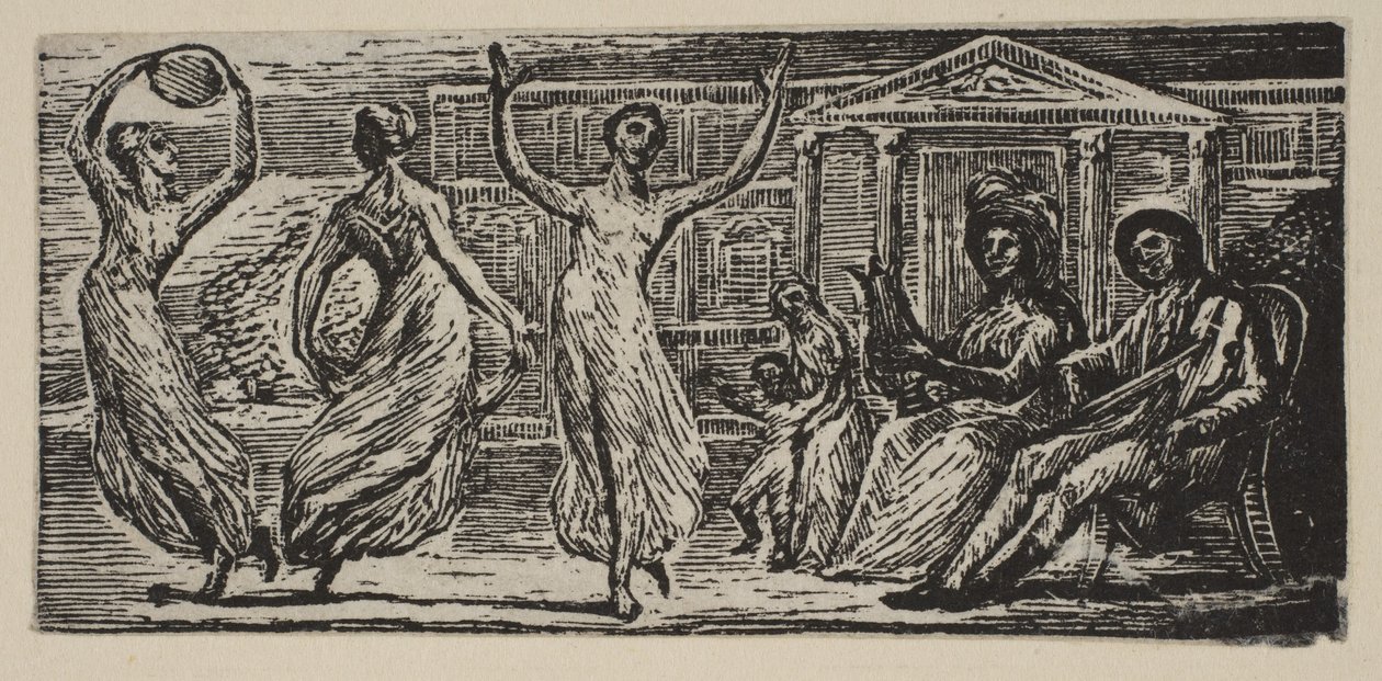 Menalcus die Vrouwen Ziet Dansen, uit Thorntons Pastorals of Virgil, 1821 door William Blake