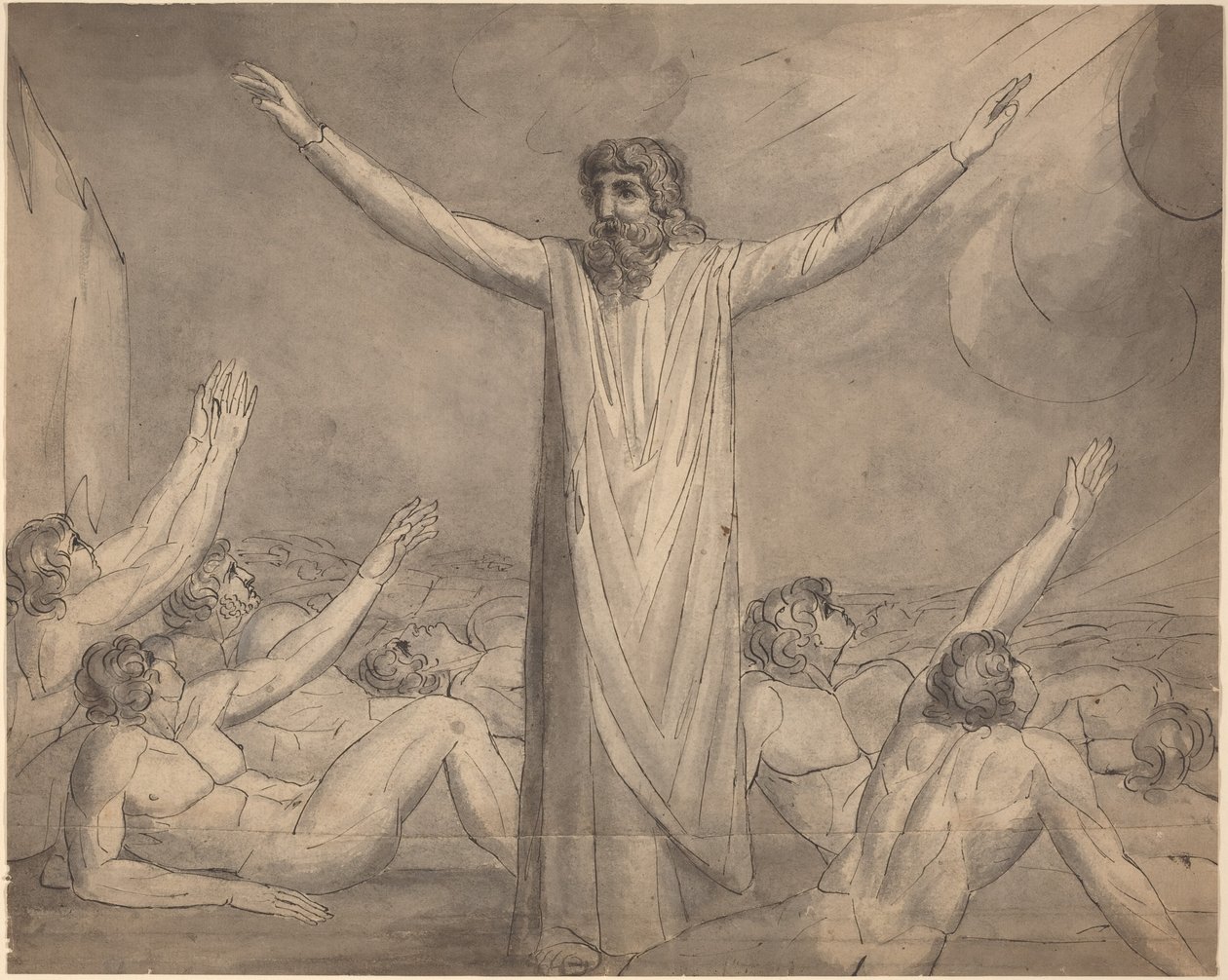 Mozes houdt de plaag tegen () [voorkant] door William Blake