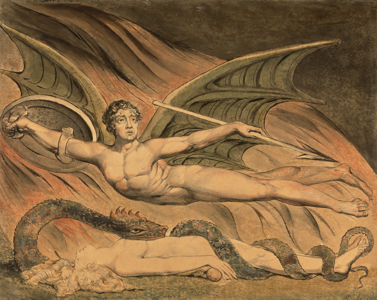 Satan juicht over Eva door William Blake