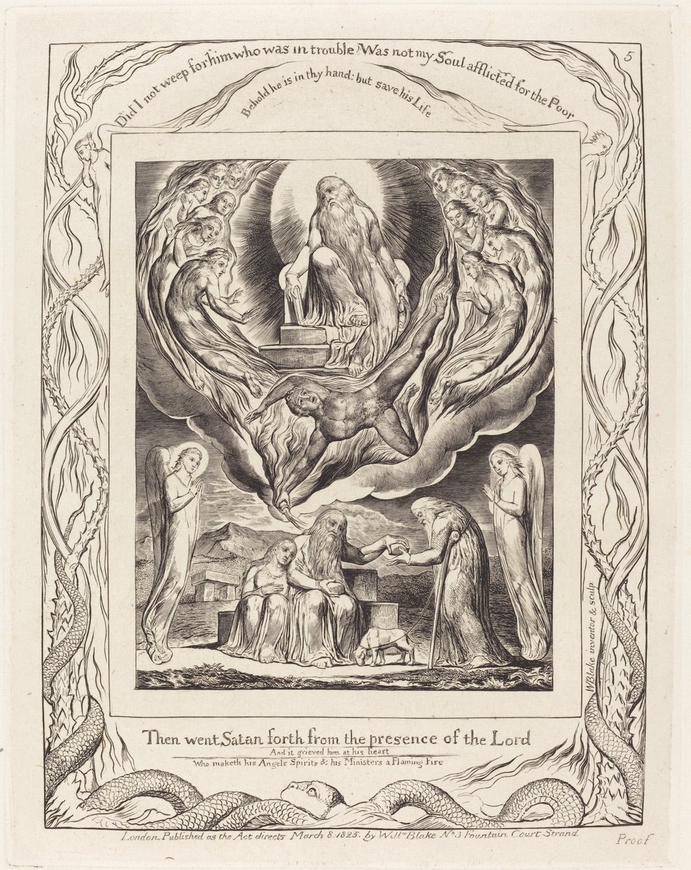 Satan vertrekt uit de aanwezigheid van de Heer door William Blake