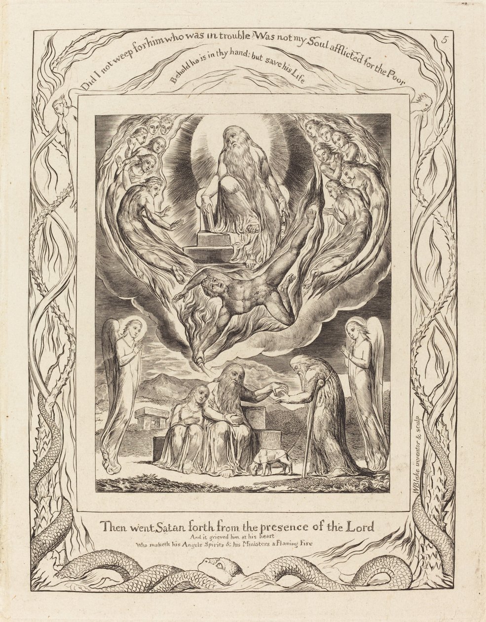 Satan vertrekt uit de aanwezigheid van de Heer door William Blake