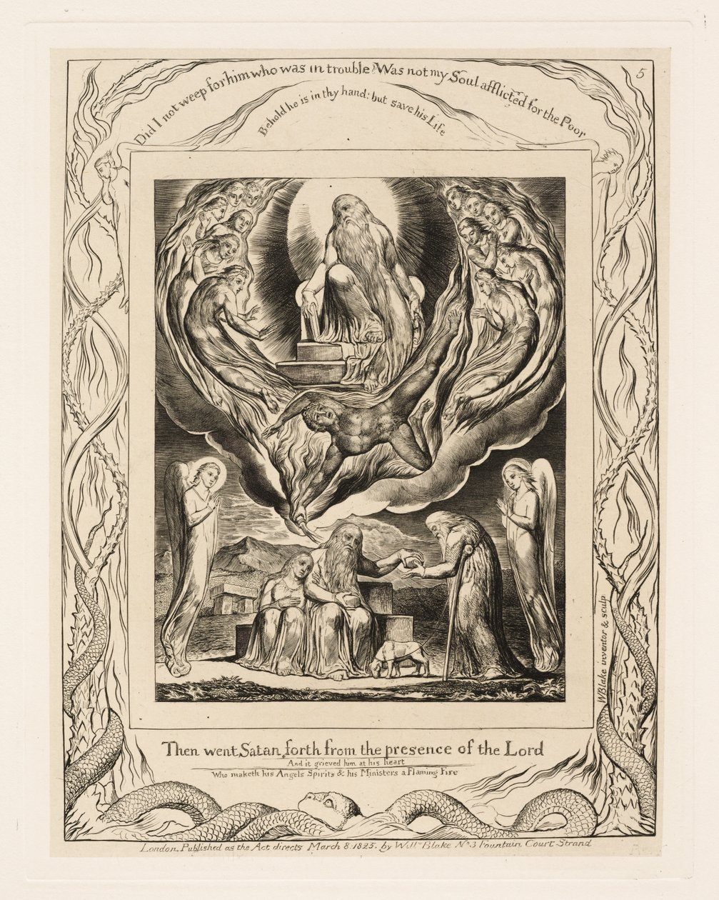 Satan die uit de tegenwoordigheid van de Heer treedt door William Blake