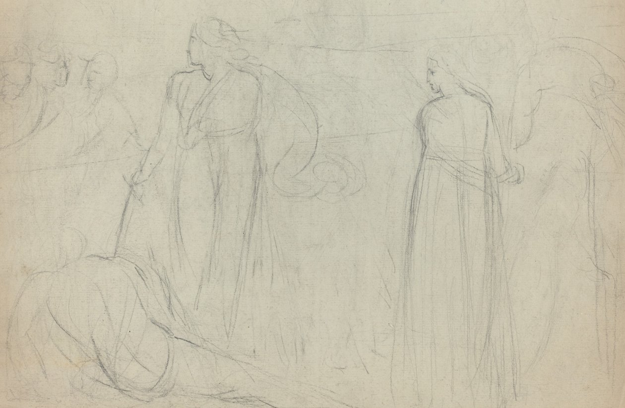 Schets van een zwaardvechter die over zijn verslagen tegenstander staat (verso) door William Blake