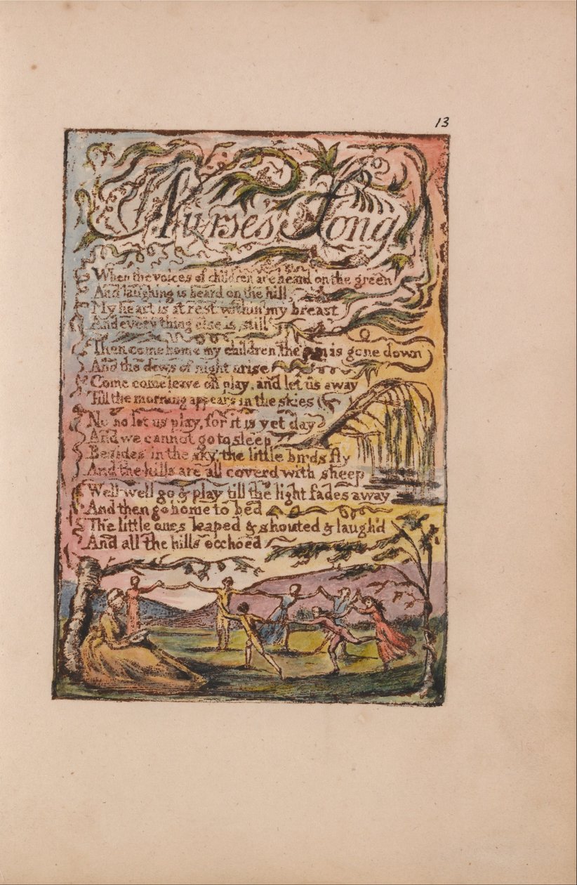 Liederen van Onschuld en Ervaring, Plaat 13, Lied van de verpleegster (Bentley 24) door William Blake