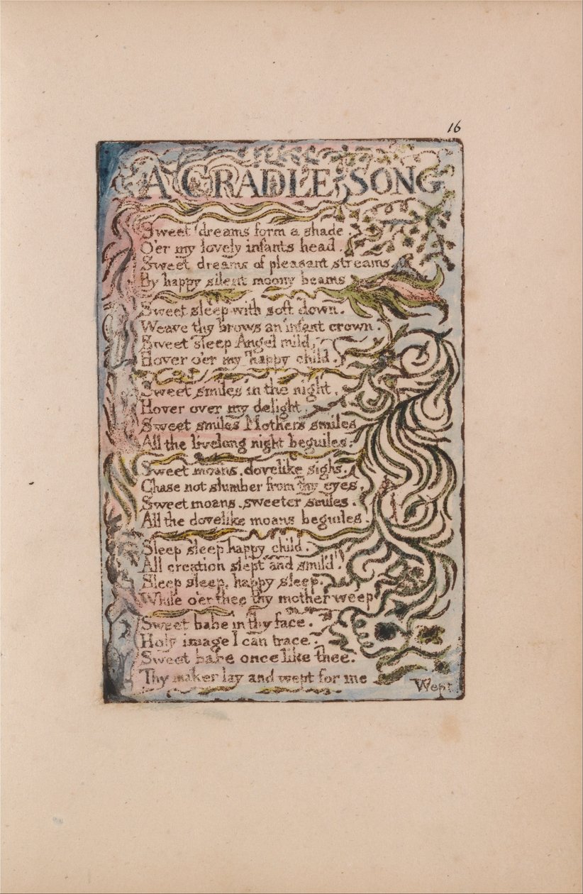 Liederen van Onschuld en Ervaring, Plaat 16, Een Wiegelied (Bentley 16) door William Blake