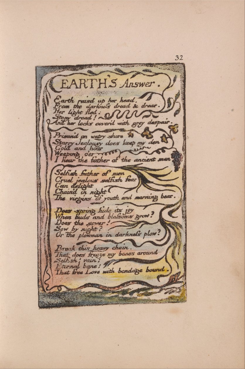 Liederen van Onschuld en Ervaring, Plaat 32, Antwoord van de Aarde (Bentley 31) door William Blake