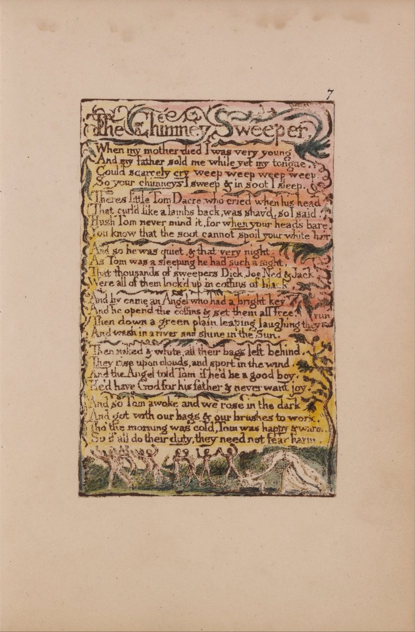 Liederen van Onschuld en Ervaring, Plaat 7, De Schoorsteenveger (Bentley 12) door William Blake