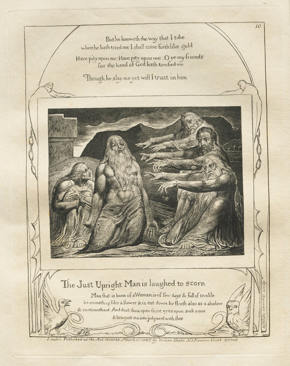 Het Boek van Job: Pl. 10, De rechtvaardige oprechte man wordt bespot, 1825 door William Blake