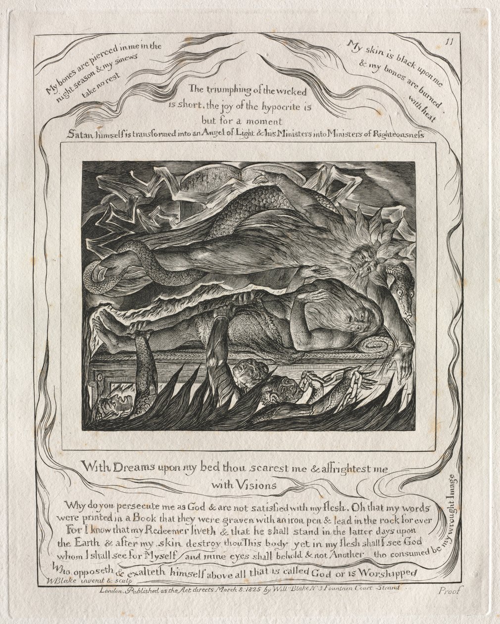 Het Boek Job: Pl. 11, Met Dromen op mijn bed verschrik je me en beangstig je me / met Visioenen door William Blake