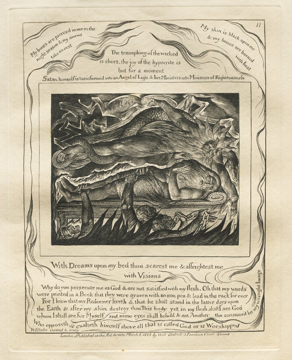 Het Boek van Job: Pl. 11, Met dromen op mijn bed verschrik je mij en beangstig je mij met visioenen door William Blake