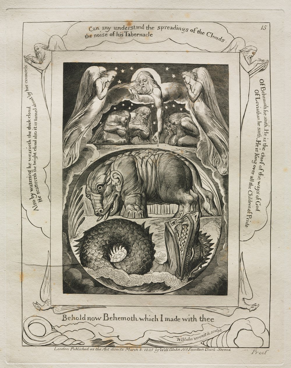 Het Boek van Job: Pl. 15, Zie nu Behemoth die ik met u maakte, 1825 door William Blake