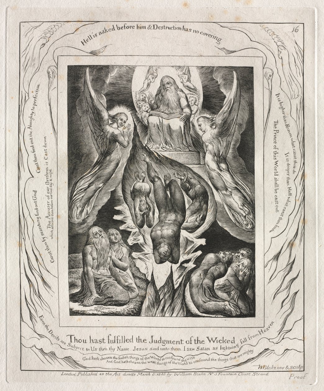 Het boek Job: Pl. 16, Gij hebt het oordeel van de goddeloze vervuld, 1825 door William Blake