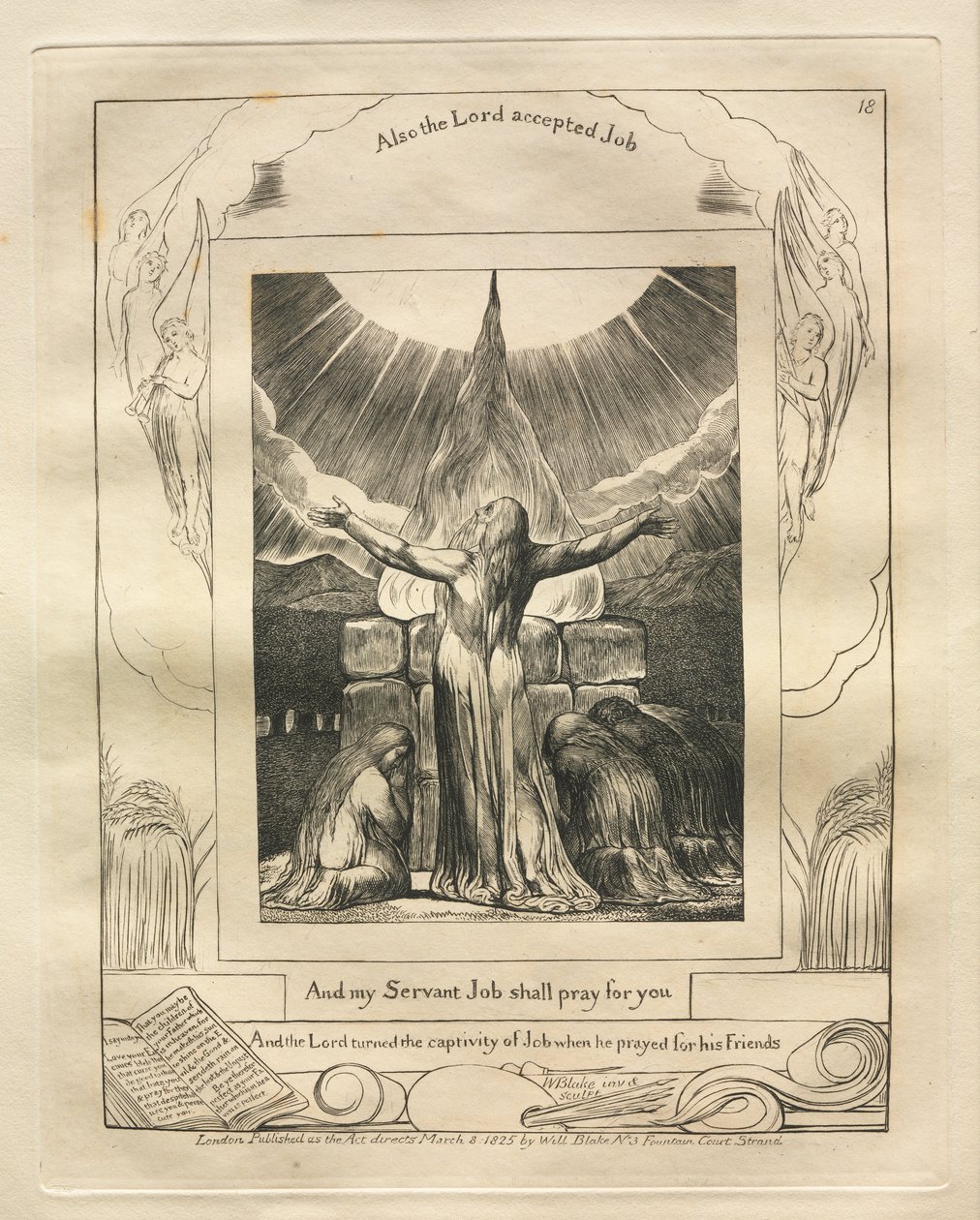 Het Boek van Job: Pl. 18, En mijn dienaar Job zal voor jullie bidden door William Blake