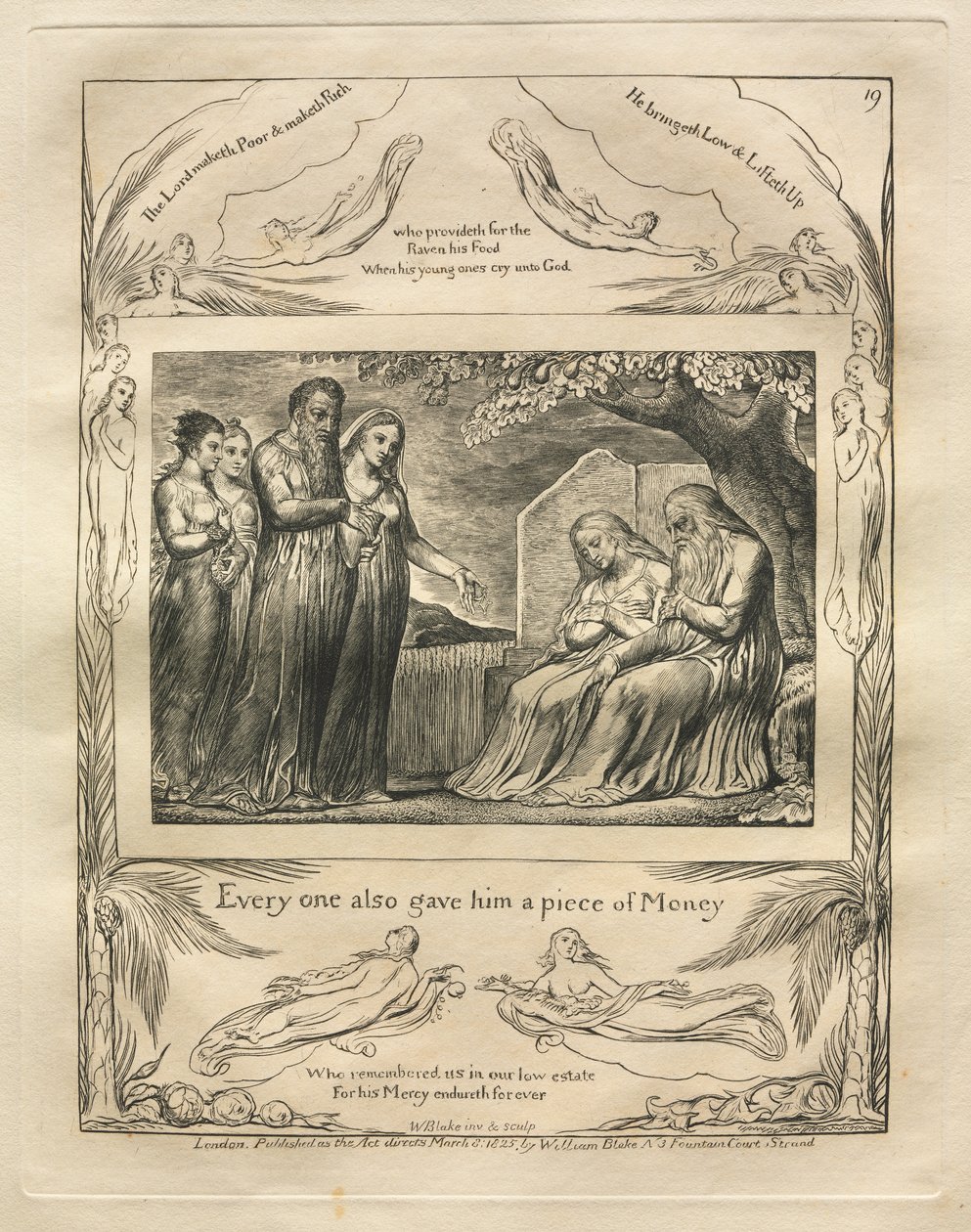 Het Boek van Job: Pl. 19, Iedereen gaf hem ook een stuk geld door William Blake