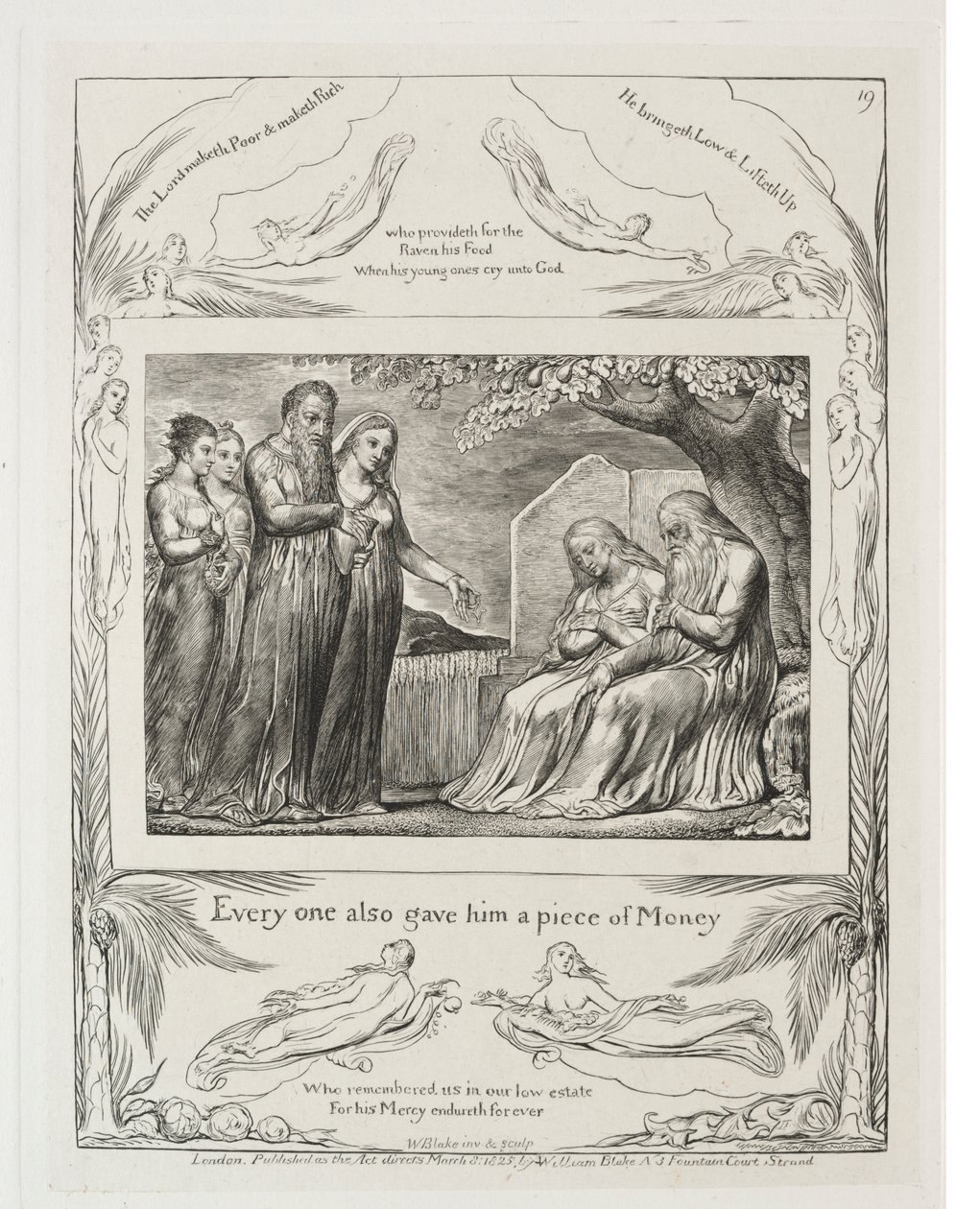 Het Boek van Job: Pl. 19, Iedereen gaf hem ook een stuk geld door William Blake