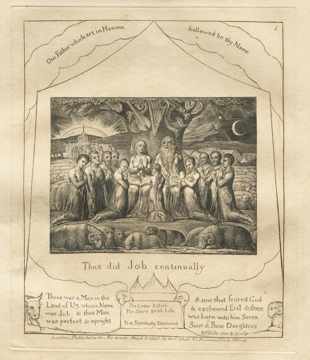 Het Boek van Job: Pl. 1, Zo deed Job voortdurend door William Blake